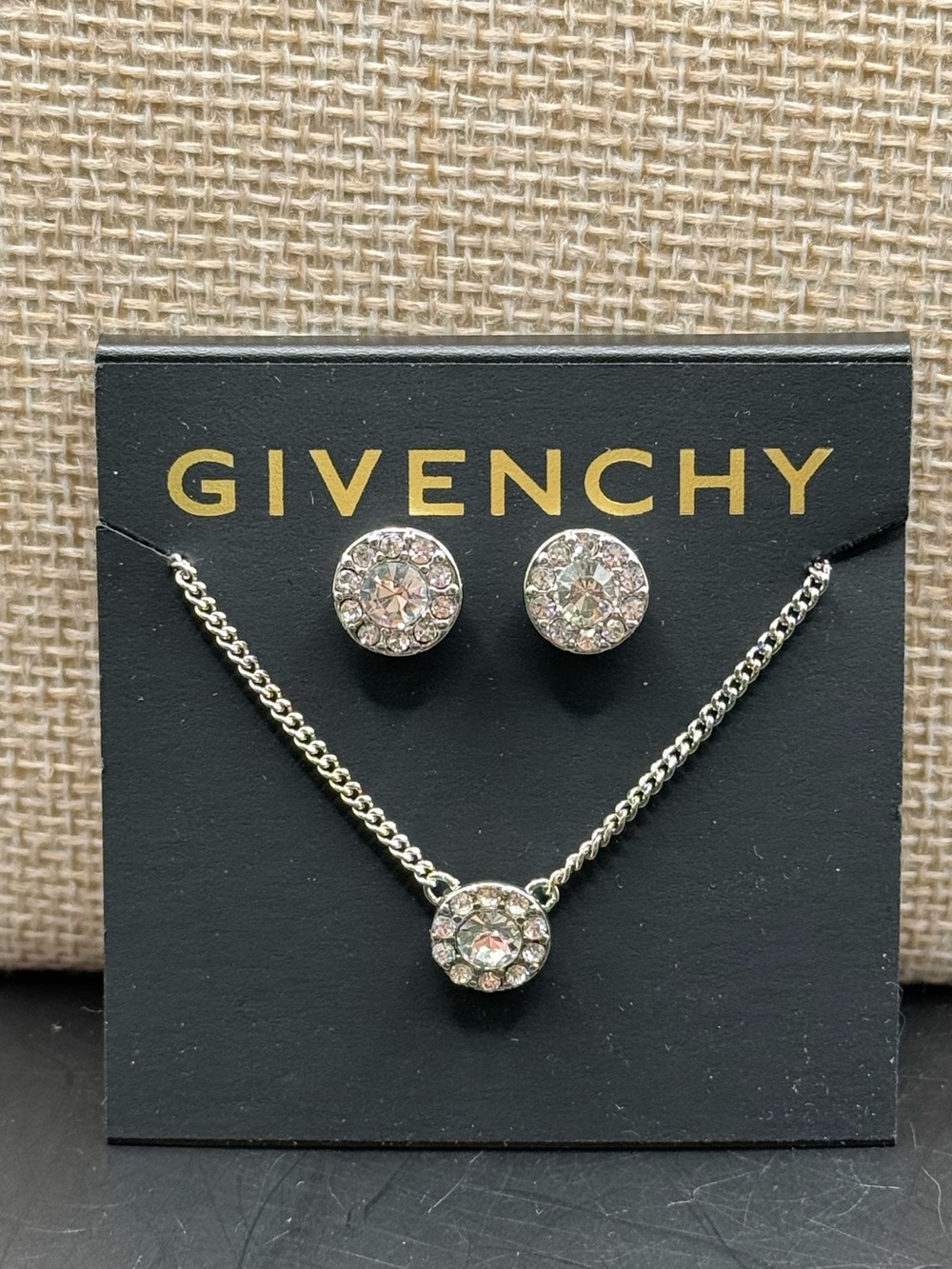 Givenchy Stone & Crystal Halo Pendant Necklace & Stud Earrings Set